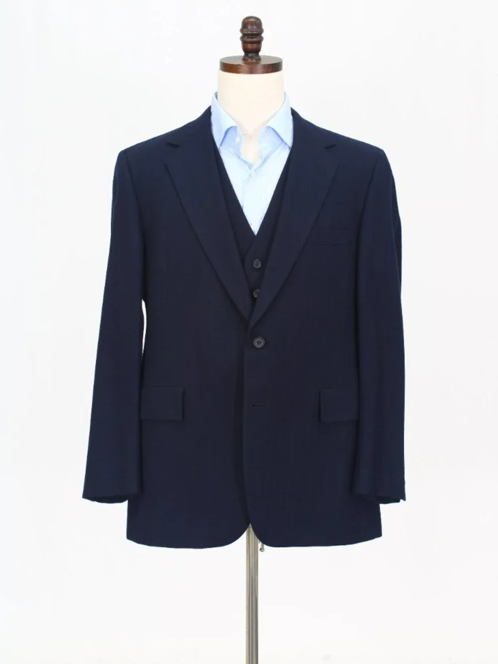 Vintage 1970s 44R 38x29 Navy Full Suit 2-Button Herringbone R932